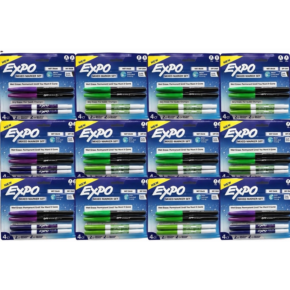 HUGE LOT of Expo Mixed Marker Set, Wet/Dry Erase, Multicolor Fine Tip - 16 Packs